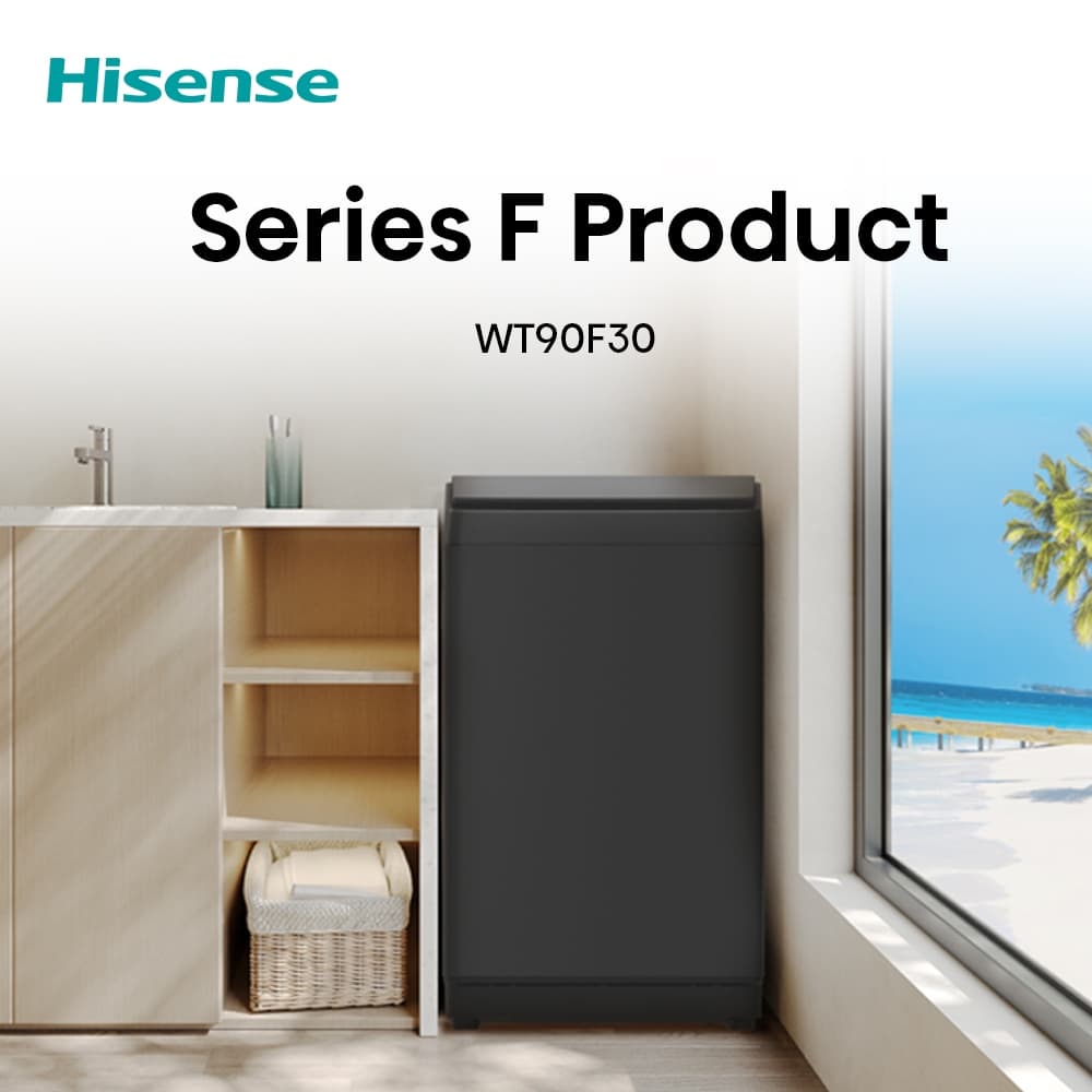 HISENSE เครื่องซักผ้าฝาบน รุ่น WT90F30 ความจุ 9 กิโลกรัม สีดำ ดีไซน์พรีเมียมด้วยฝากระจกทนทาน พร้อม 10 โปรแกรมซักอัจฉริยะ ตอบโจทย์ทุกการซักผ้าอย่างมืออาชีพ https://lnwchill.com