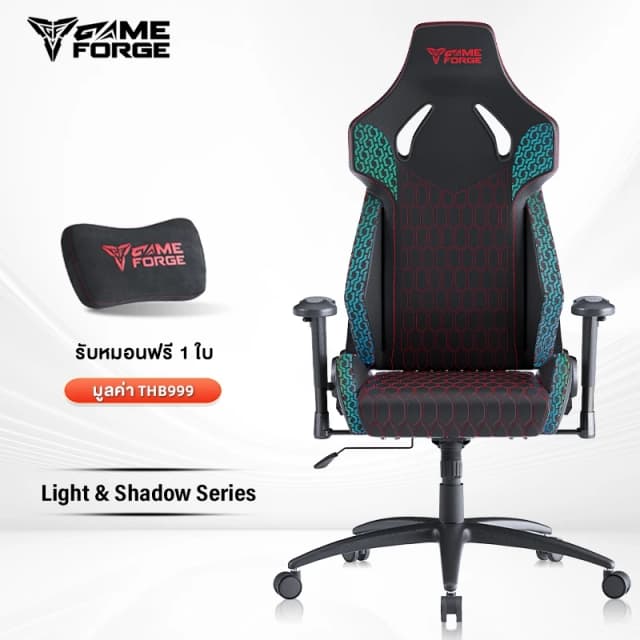 GAMEFORGE เก้าอี้เล่นเกม รุ่น Light and Shadow เก้าอี้สีดำ ที่วางแขนปรับได้ 2D ดีไซน์พนักพิงสูง เทคโนโลยีใหม่ ผ้าระบายอากาศดีเยี่ยม ลดอาการปวดเมื่อย