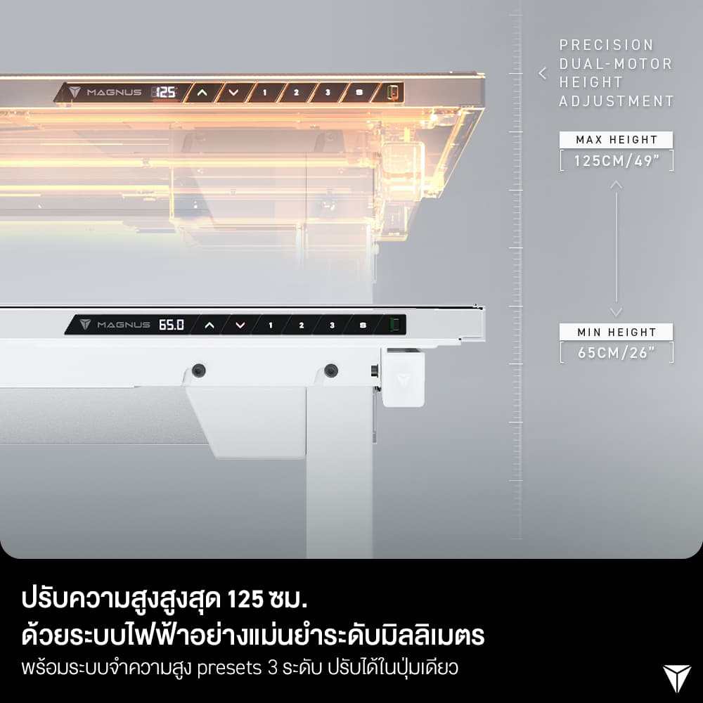 Secretlab รุ่น MAGNUS Pro Pure White XL โต๊ะคอมปรับระดับไฟฟ้าขนาด 1.7 เมตร สีขาว มาพร้อมคุณสมบัติเด่นในการเป็นโต๊ะทำงานตัวแรกของโลกที่มีการจ่ายไฟในตัวขาโต๊ะ ช่วยให้การจัดเก็บ https://lnwchill.com