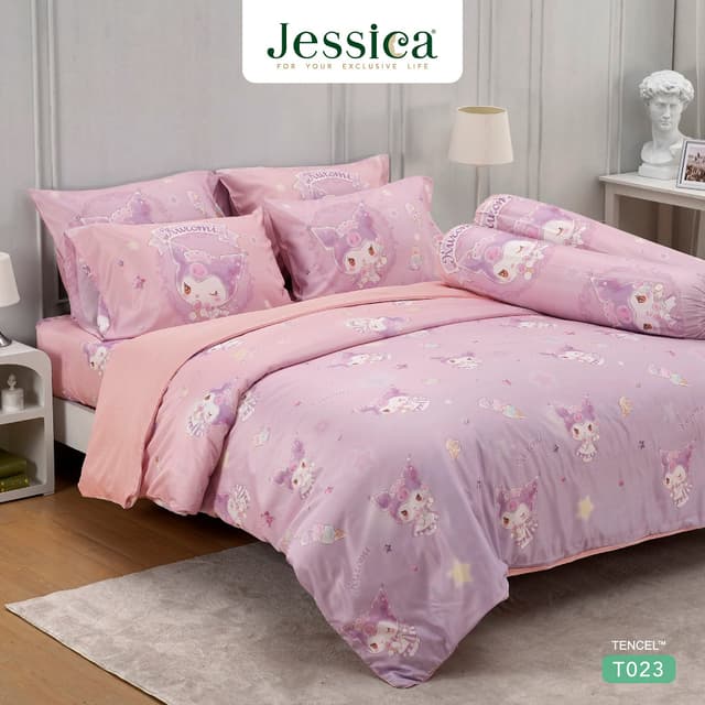 Jessica รุ่น T023 ชุดเครื่องนอน Tencel™ ลายคุโรมิ ลิขสิทธิ์แท้ Sanrio มอบสัมผัสนุ่มลื่นดุจแพรไหมด้วยผ้า Tencel™ จากใยไม้ธรรมชาติ ถักทอ 500 เส้นด้าย ช่วยยับยั้งแบคทีเรียและระบายอากาศ