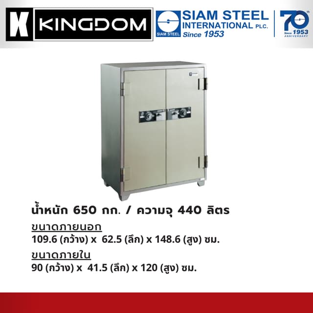Kingdom รุ่น SA-822 ตู้เซฟขนาดใหญ่ 2 ประตู แบบหมุนรหัส กันไฟนาน 2 ชั่วโมง สุดยอดความปลอดภัยสำหรับสถาบันการเงินและสำนักงาน