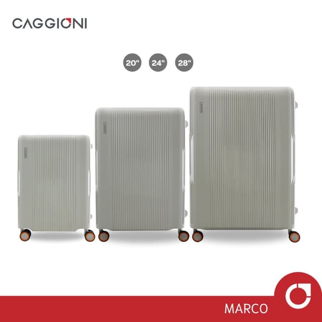 CAGGIONI รุ่น C22011 กระเป๋าเดินทางแบบโครง วัสดุ PP แข็งแรงทนทาน สีควันบุหรี่ ล้อคู่ 360° พร้อม TSA Lock เพื่อความปลอดภัยทุกการเดินทาง