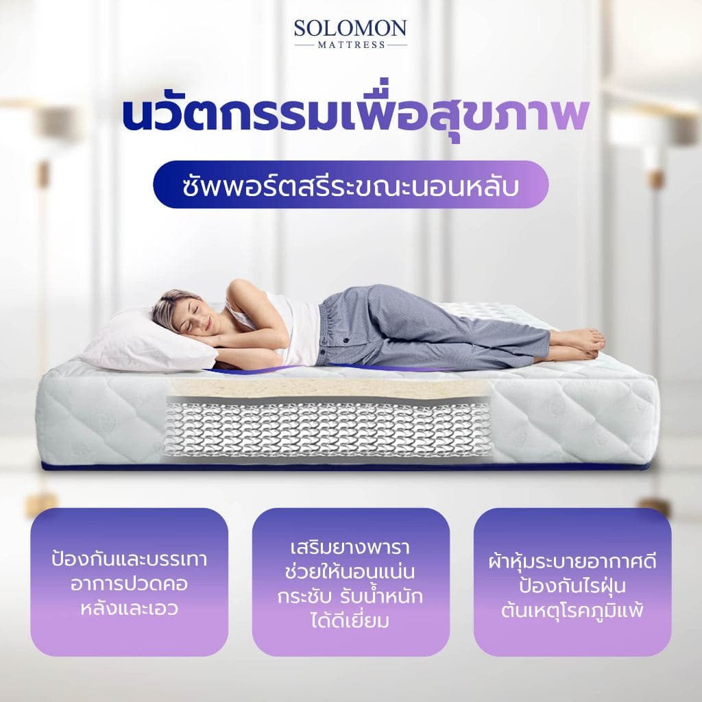 Solomon mattress รุ่น Mother ที่นอนสปริงเสริมยางพาราอัด หนา 10 นิ้ว รองรับสรีระ ลดอาการปวดหลัง https://lnwchill.com