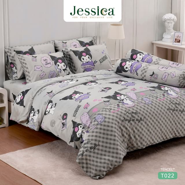 Jessica รุ่น T022 ชุดเครื่องนอน Tencel Kuromi ลิขสิทธิ์แท้ Sanrio สัมผัสนุ่มลื่น ระบายอากาศดีเยี่ยม มอบประสบการณ์การนอนหลับที่เหนือกว่า