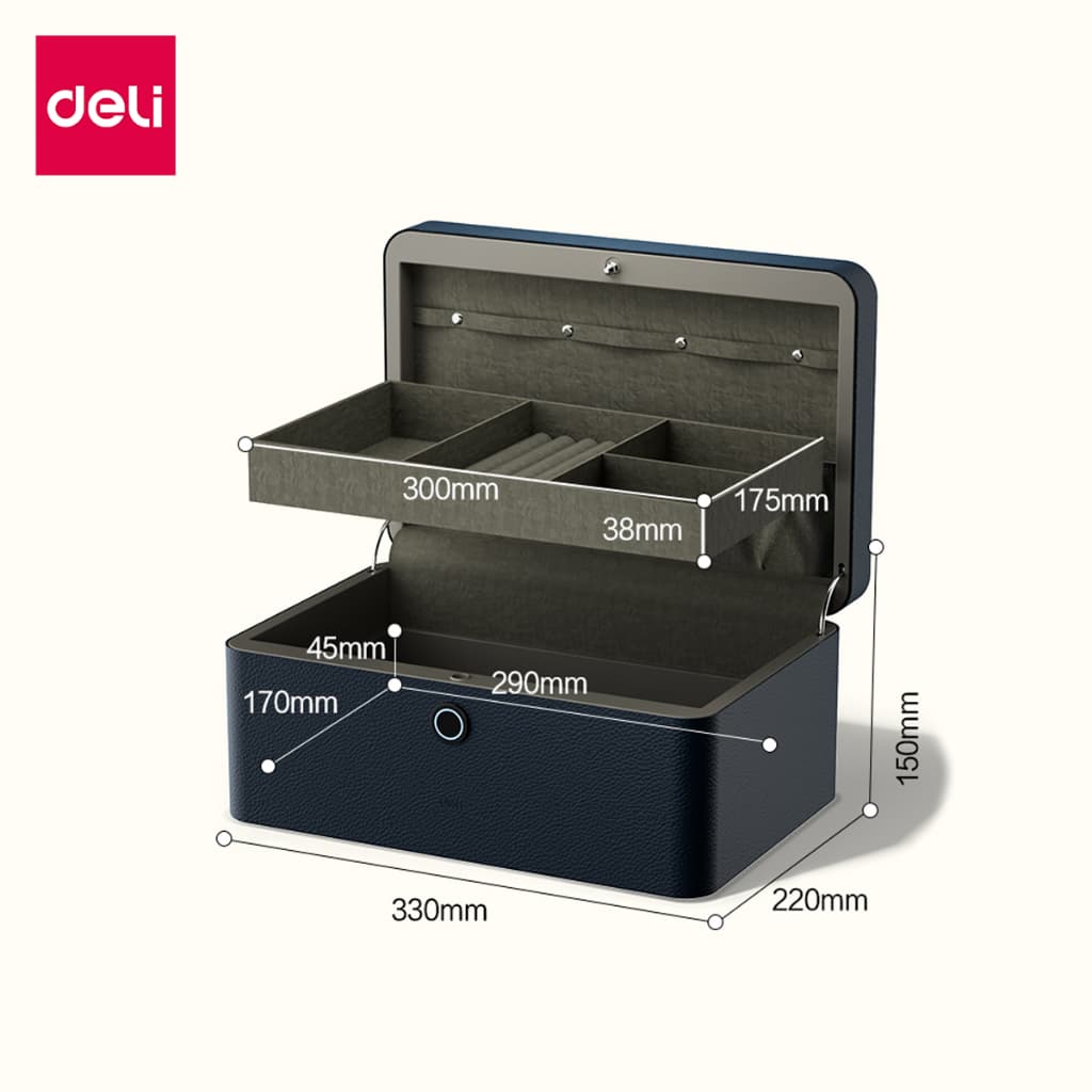 Deli รุ่น AE205 ตู้เซฟนิรภัยสำหรับเครื่องประดับ ระบบสแกนลายนิ้วมือ ขนาดกะทัดรัด ปกป้องของมีค่าอย่างมีสไตล์ https://lnwchill.com
