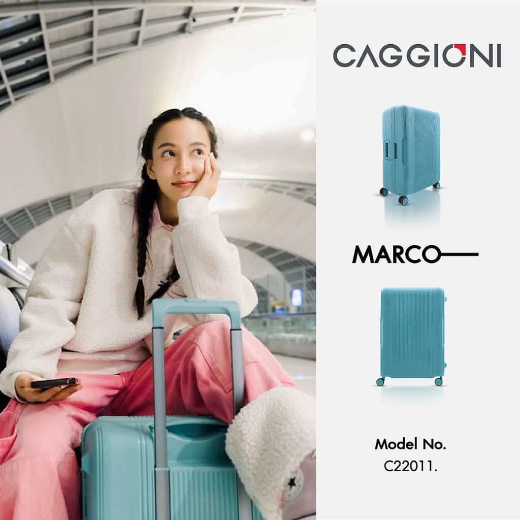 CAGGIONI รุ่น C22011 กระเป๋าเดินทางแบบโครง วัสดุ PP แข็งแรงทนทาน สีควันบุหรี่ ล้อคู่ 360° พร้อม TSA Lock เพื่อความปลอดภัยทุกการเดินทาง https://lnwchill.com