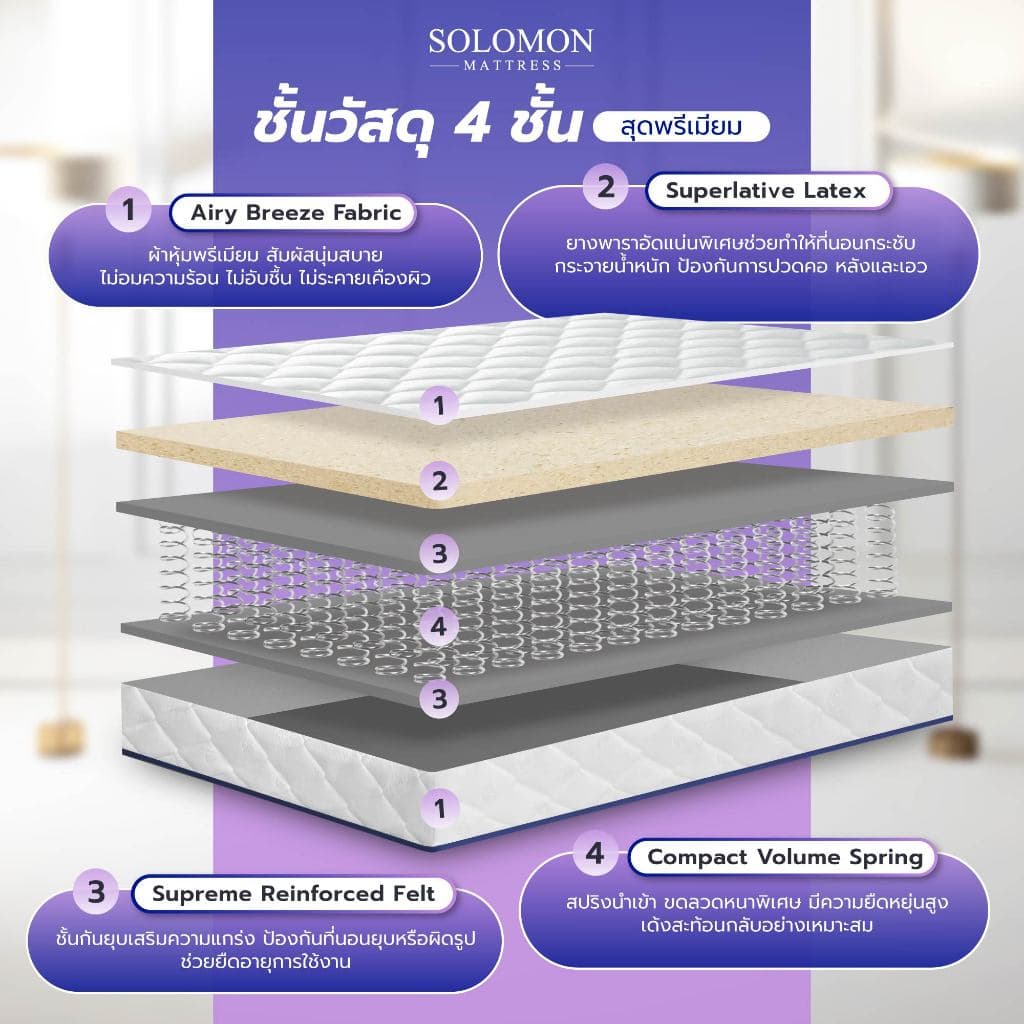Solomon mattress รุ่น Mother ที่นอนสปริงเสริมยางพาราอัด หนา 10 นิ้ว รองรับสรีระ ลดอาการปวดหลัง https://lnwchill.com