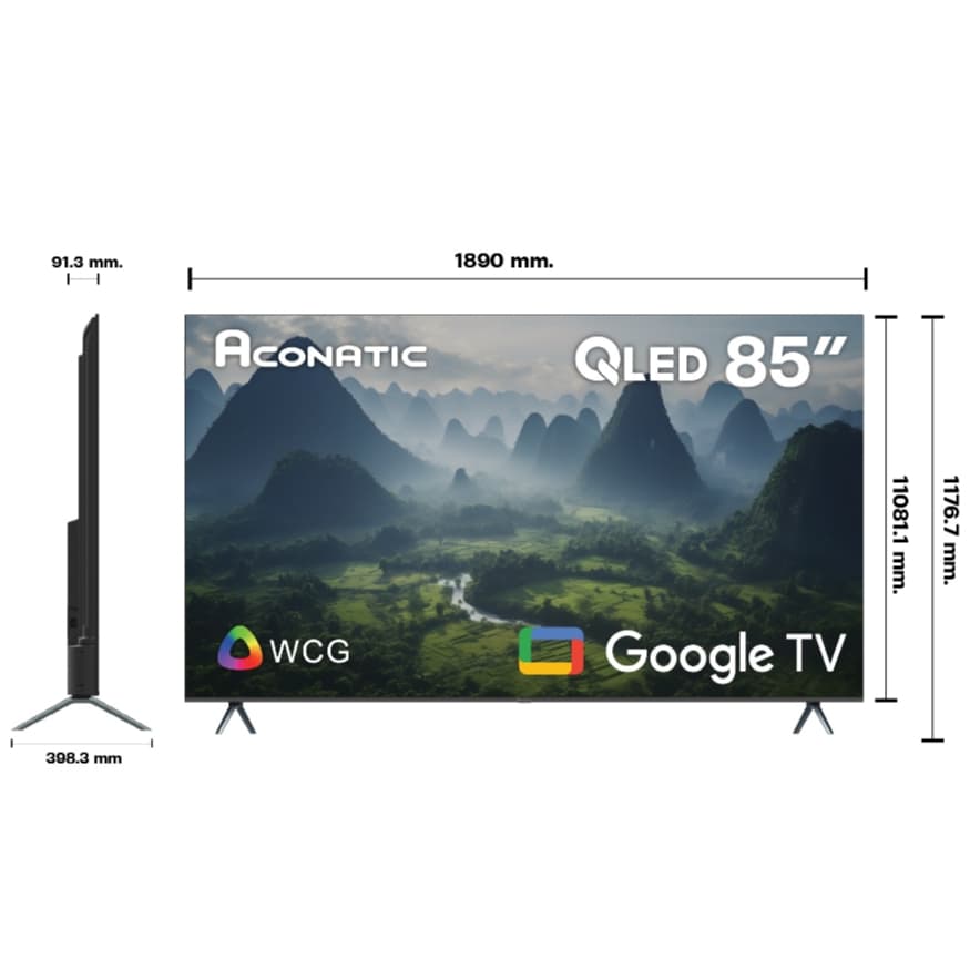 Aconatic รุ่น 85QS1000AN สมาร์ททีวี QLED Google TV 4K ขนาด 85 นิ้ว จอภาพไร้ขอบ Frameless เพื่อประสบการณ์รับชมที่สมจริงเหนือระดับ https://lnwchill.com