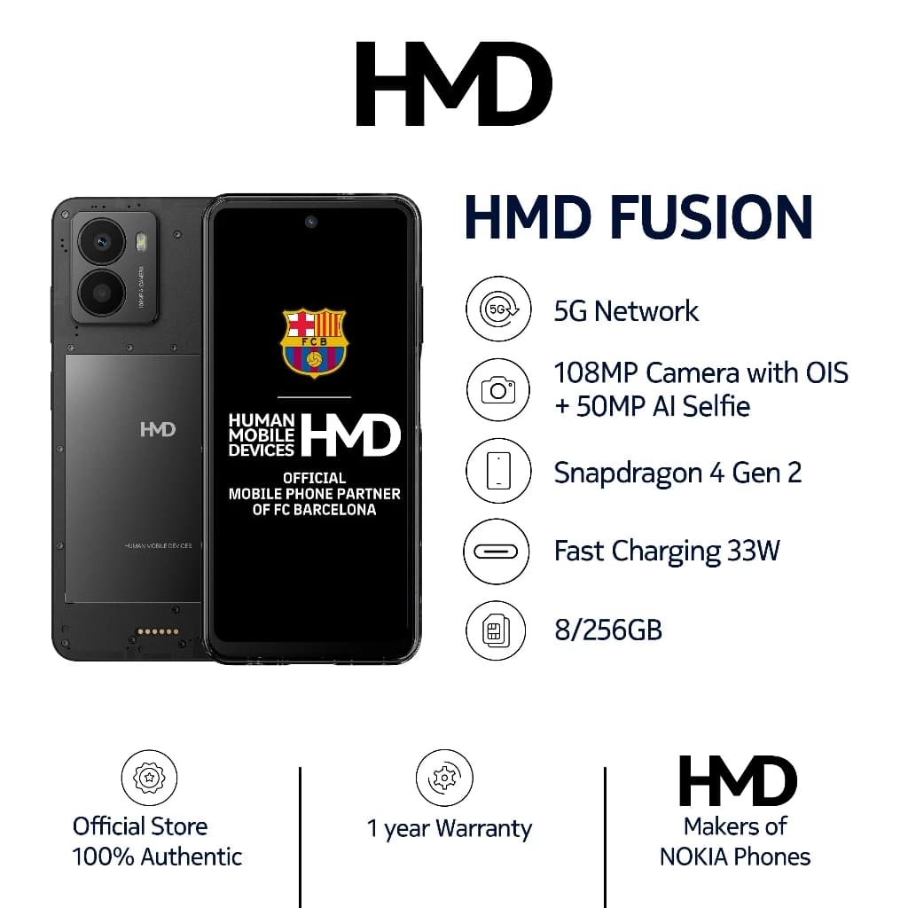 Nokia HMD FUSION 5G (8/256) จอขนาด 6.56" แบตเตอรี่ 5000 mAh กล้องหน้า 50 MP https://lnwchill.com