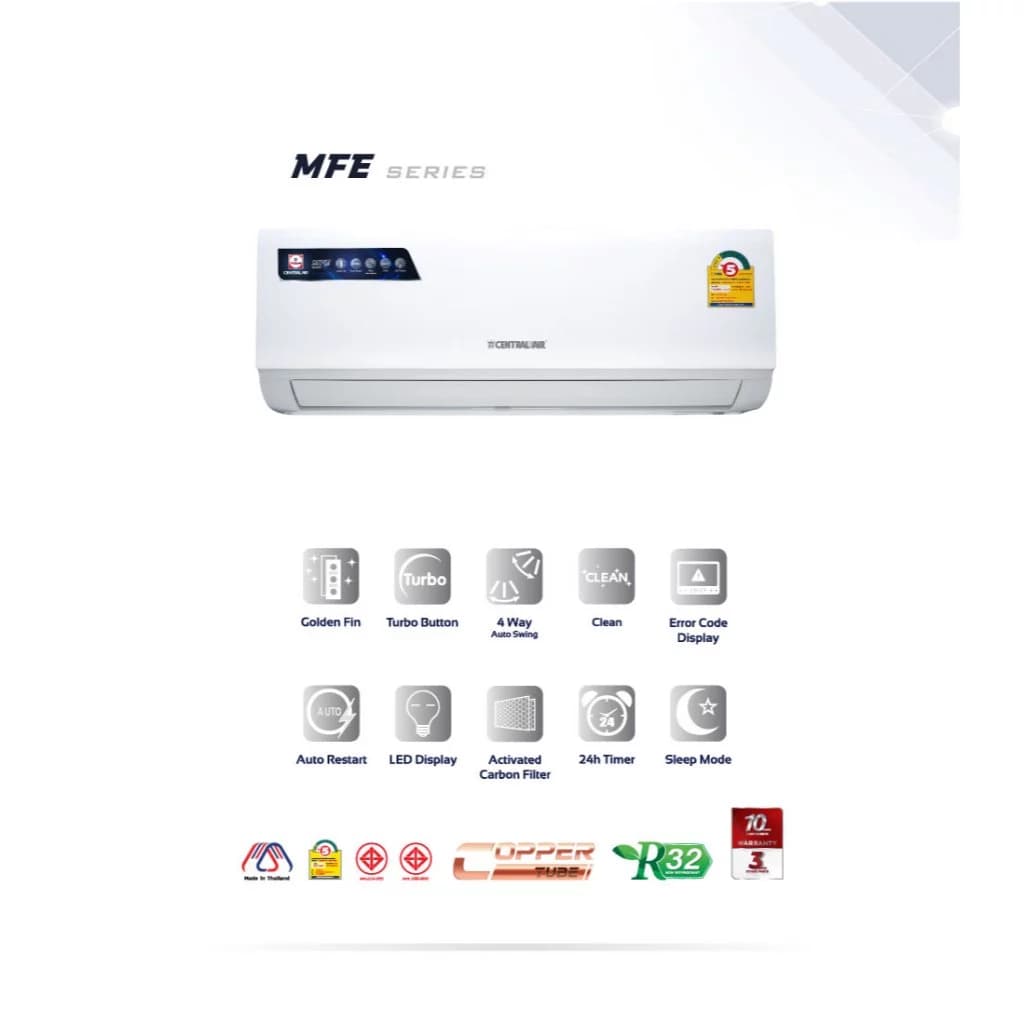 Central Air MFE-SERIES R32 แอร์ติดผนัง ขนาด 9300-25000 BTU แอร์ เครื่องปรับอากาศ https://lnwchill.com