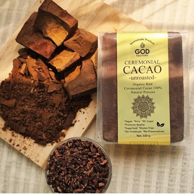 God Factory รุ่น Ceremonial Cacao คาเคาดิบเกรดพิธี ออร์แกนิก 100% ขนาด 500g สกัดเย็นไม่คั่ว сохраниคุณค่าสารอาหารสูงสุดเพื่อบำรุงร่างกายและจิตใจ https://lnwchill.com