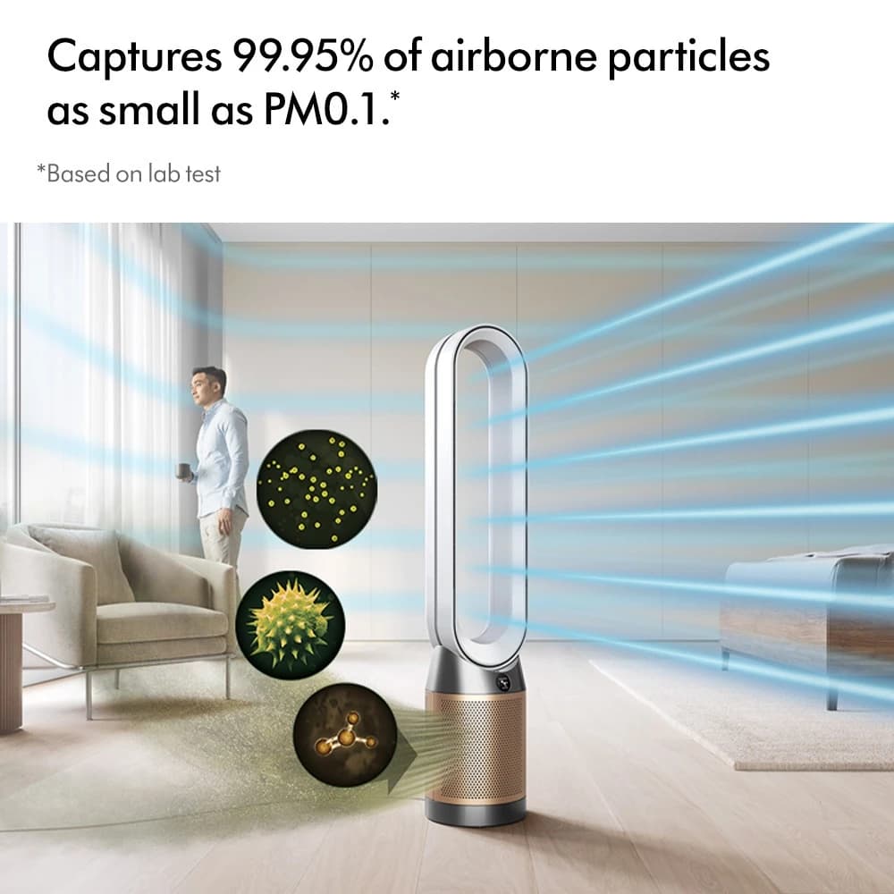 Dyson รุ่น Purifier Cool PC2 De-NOx (White/Gold) พัดลมไร้ใบพัดพร้อมเครื่องฟอกอากาศ เทคโนโลยีทำลายฟอร์มาลดีไฮด์และดูดซับก๊าซ NO₂ https://lnwchill.com