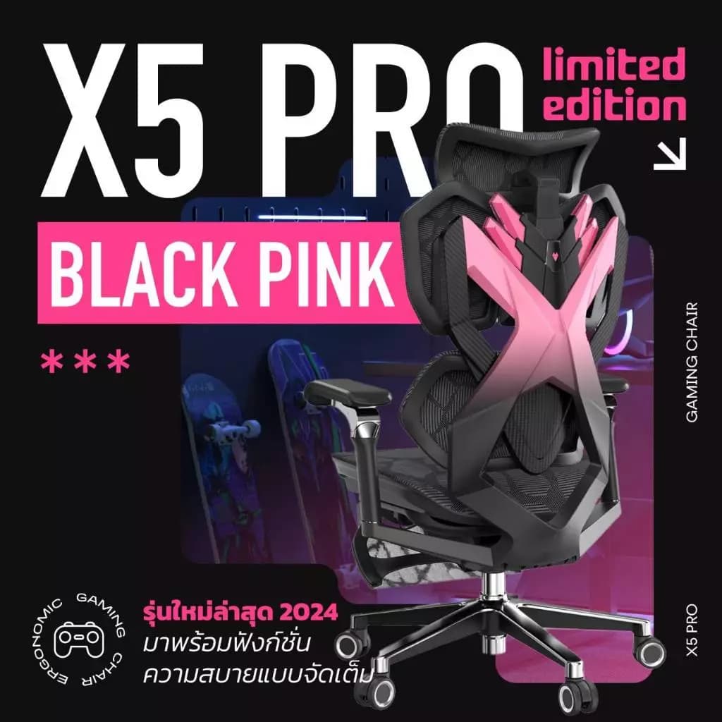 ChaSz Living เก้าอี้สุขภาพ รุ่น X5Pro Ergonomic Gaming Chair นุ่มสบาย ตามหลักสรีระศาสตร์ ระบายอากาศดีเยี่ยม เก้าอี้เกมมิ่ง X5​Pro เก้าอี้สีดำ เก้าอี้สีขาว เกรดพรีเมี่ยม https://lnwchill.com