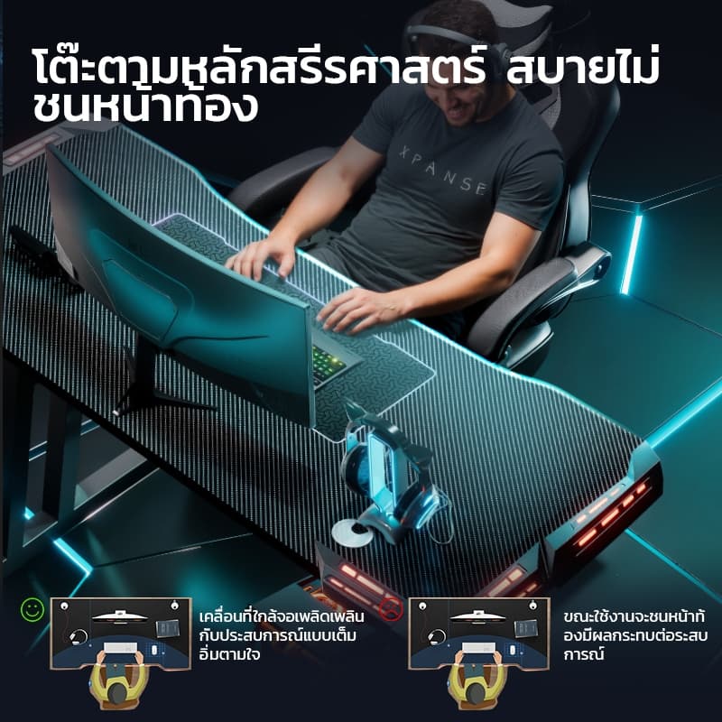 XPANSE รุ่น GT-RGB-CARBON โต๊ะเกมมิ่งหน้ากว้างไฟ RGB ปรับโหมดได้ พื้นผิวคาร์บอนไฟเบอร์กันรอยขีดข่วน โครงสร้างเหล็กแข็งแรงพิเศษเพื่อประสิทธิภาพการเล่นเกมและการทำงานสูงสุด https://lnwchill.com