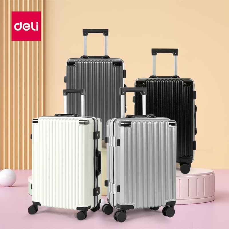 Deli รุ่น EH1055 กระเป๋าเดินทางโครงสร้างอลูมิเนียมพันธุ์แกร่ง ล็อคคู่พิเศษ ดีไซน์ทันสมัย ตอบโจทย์ทุกการเดินทางอย่างมีสไตล์และปลอดภัย https://lnwchill.com