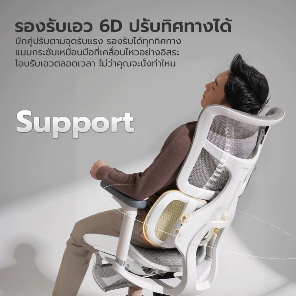 SIHOO รุ่น Doro S100 เก้าอี้สุขภาพพรีเมียม Full Mesh 6D Lumbar Support, ปรับเอน 135° สี White-Cloud/shining black รองรับสรีระ ลดอาการปวดหลังอย่างมีประสิทธิภาพ https://lnwchill.com