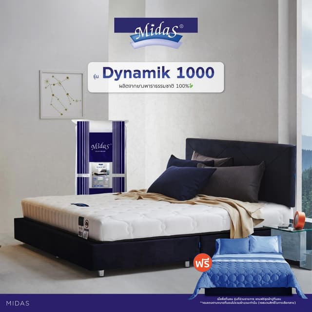 Midas รุ่น Dynamik 1000 ที่นอนยางพาราแท้ไฮบริด หนา 7 นิ้ว รองรับสรีระ ลดอาการปวดหลัง