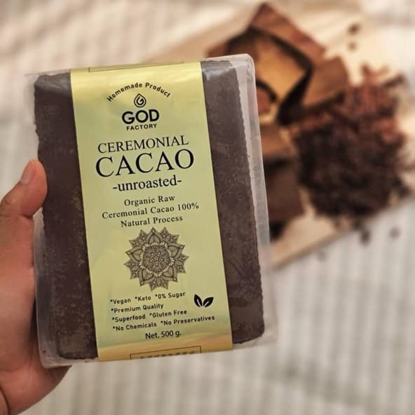God Factory รุ่น Ceremonial Cacao คาเคาดิบเกรดพิธี ออร์แกนิก 100% ขนาด 500g สกัดเย็นไม่คั่ว сохраниคุณค่าสารอาหารสูงสุดเพื่อบำรุงร่างกายและจิตใจ https://lnwchill.com