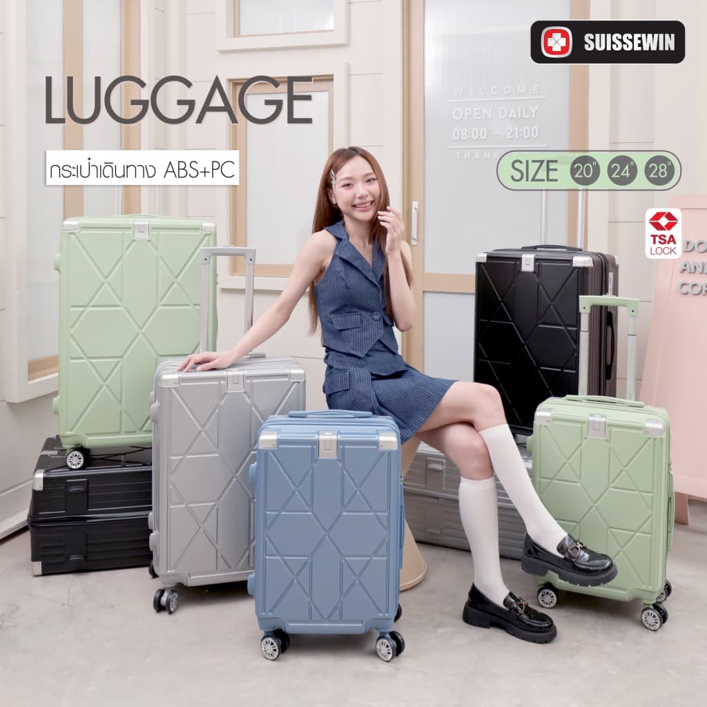 suissewin กระเป๋าเดินทางล้อลาก เฟรมซิป TSA LOCK มีที่ห้อยสัมภาระด้านหน้า วัสดุ ABSผสมPC รุ่น BF88 https://lnwchill.com