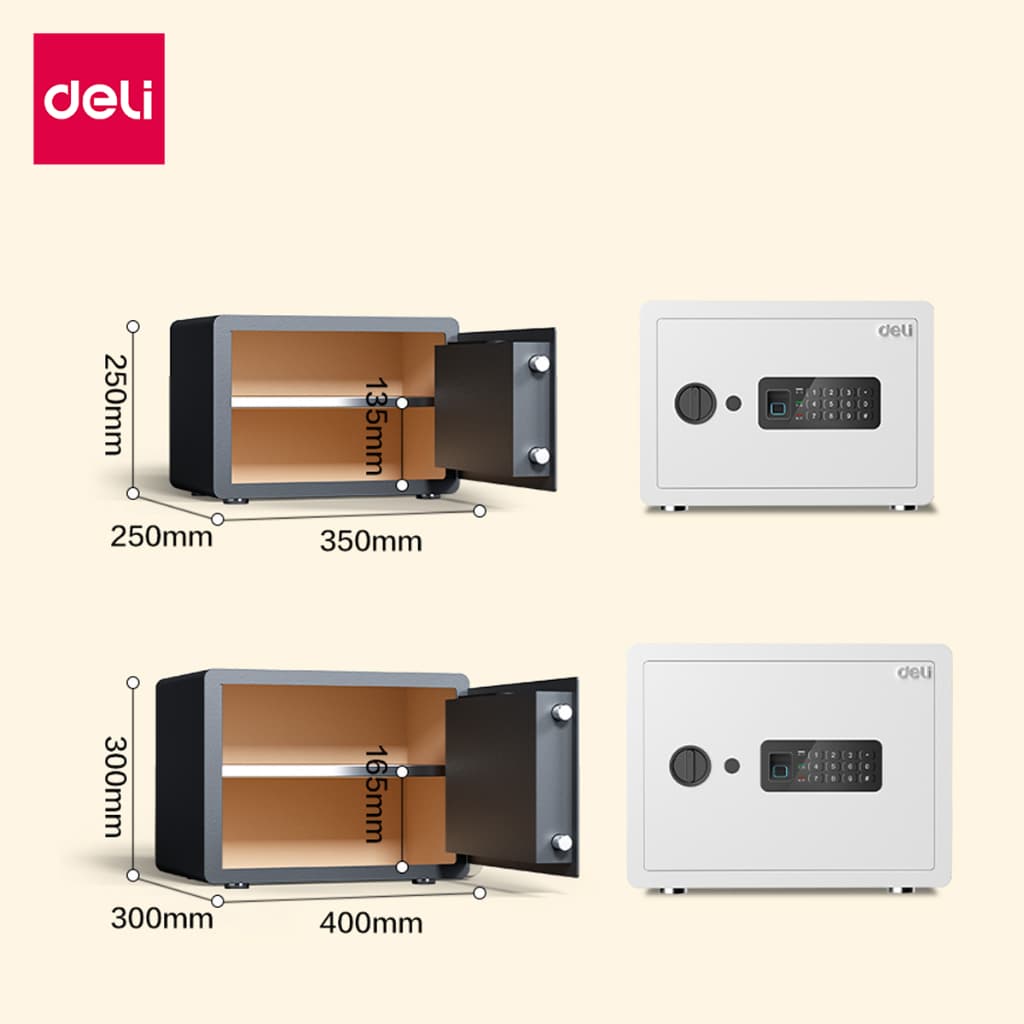 Deli ตู้เซฟนิรภัย รุ่น AE681-Z และ AE682-Z ระบบสแกนลายนิ้วมือ และรุ่น AE680, AE681, AE682 ระบบรหัสดิจิตอล สีดำและขาว ประตูเปิดอัตโนมัติ ดีไซน์มินิมอลทันสมัย Deli ตู้เซฟ, ตู้เซฟสแกน https://lnwchill.com