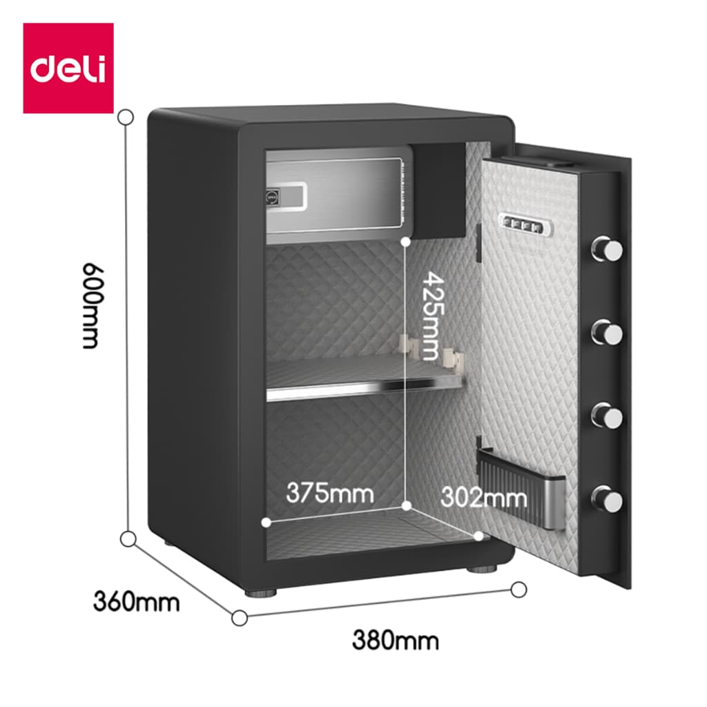 Deli รุ่น ET570, ET571, ET572 ตู้เซฟนิรภัยระบบ 2 ล็อค (รหัสผ่านและกุญแจ) พร้อมระบบเตือนภัยเมื่อมีการสั่นสะเทือน โดดเด่นด้วยประตูเหล็กกล้าหนาพิเศษ 6 มม. เพื่อความปลอดภัยสูงสุดสำหรับ https://lnwchill.com