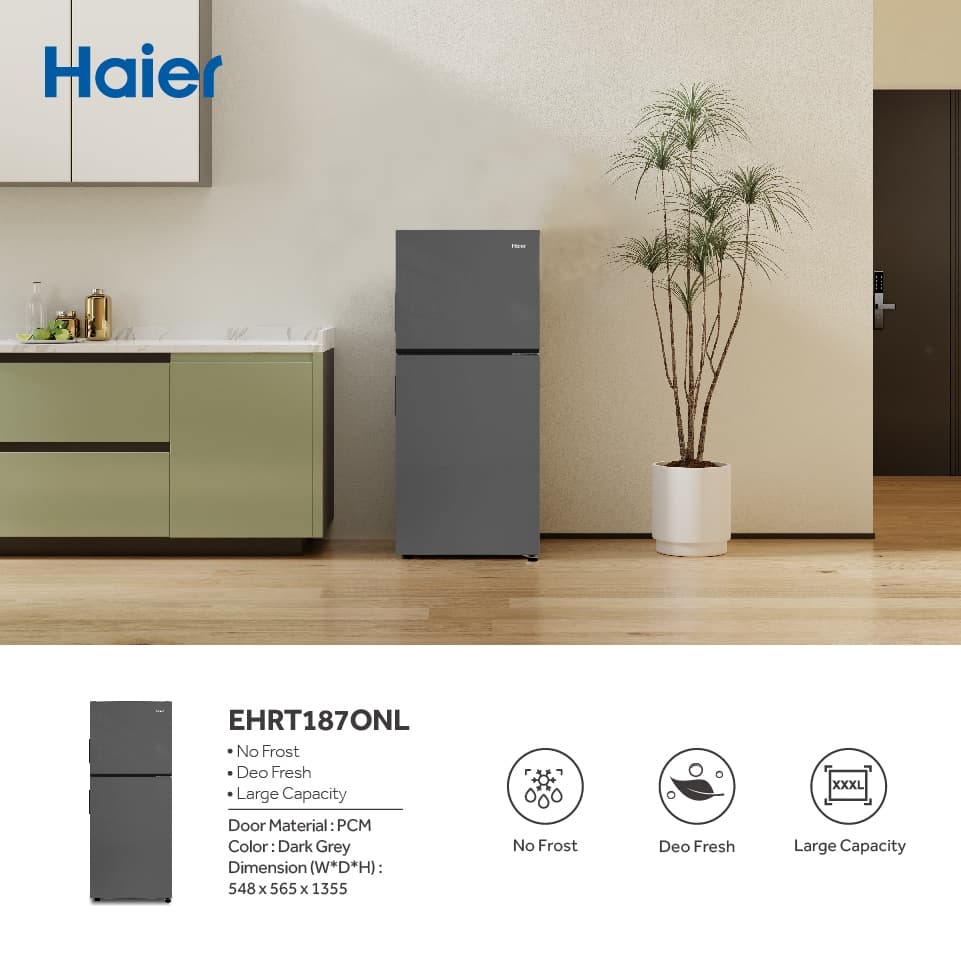Haier รุ่น EHRT187ONL ตู้เย็น 2 ประตู 6.6Q 187 ลิตร Non-Inverter ดีไซน์ใหม่ 2024 ประหยัดไฟเบอร์ 5 เย็นจัดจุของคุ้มค่า ตอบโจทย์ทุกครัวเรือน https://lnwchill.com