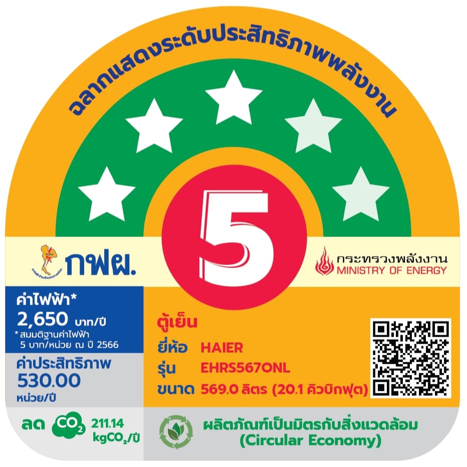 Haier รุ่น EHRS567ONL ตู้เย็น Side-by-Side 20.1 คิว Twin Inverter เย็นทั่วถึง ประหยัดไฟ ดีไซน์หรู https://lnwchill.com