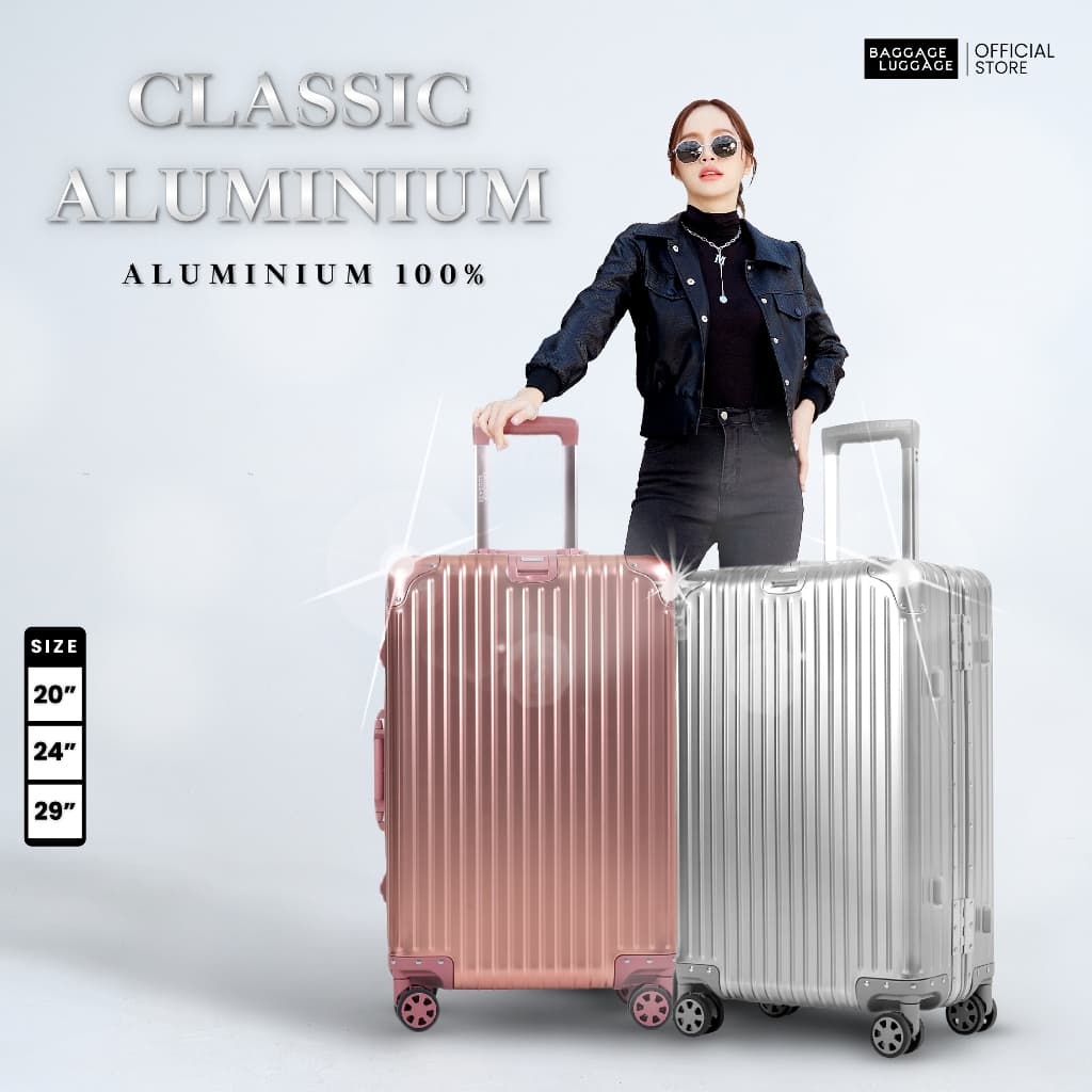 Baggage Luggage รุ่น CLASSIC ALUMINIUM กระเป๋าเดินทางอลูมิเนียม 100% ดีไซน์คลาสสิก เรียบหรู ทนทาน พร้อมล้อลาก 360 องศา และระบบ TSA Lock https://lnwchill.com