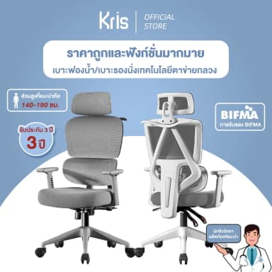 Kris P2 เก้าอี้เพื่อสุขภาพ เก้าอี้สีเทา ดีไซน์ตามหลักสรีรศาสตร์ Ergonomic ระบายอากาศดีเยี่ยม