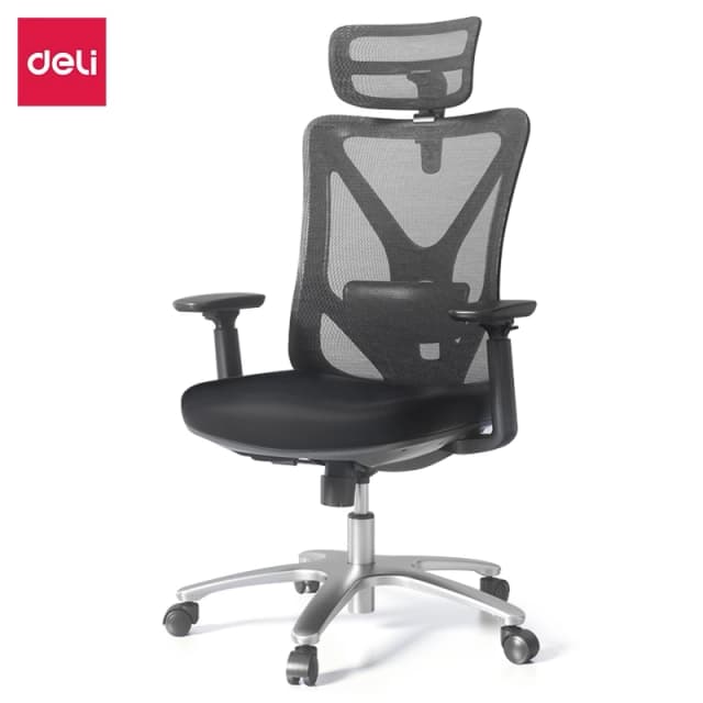 Deli เก้าอี้ทำงานเพื่อสุขภาพ นุ่มสบาย ตามหลักสรีระศาสตร์ Ergonomic ระบายอากาศดีเยี่ยม เกรดพรีเมี่ยม เก้าอี้ออฟฟิศ เก้าอี้ทำงาน เก้าอี้สีดำ เก้าอี้สีเทา ปรับเอนหลังได้ถึง135องศา พนักพิงศีรษะ ปรับที่วางแขนได้ Office Chair