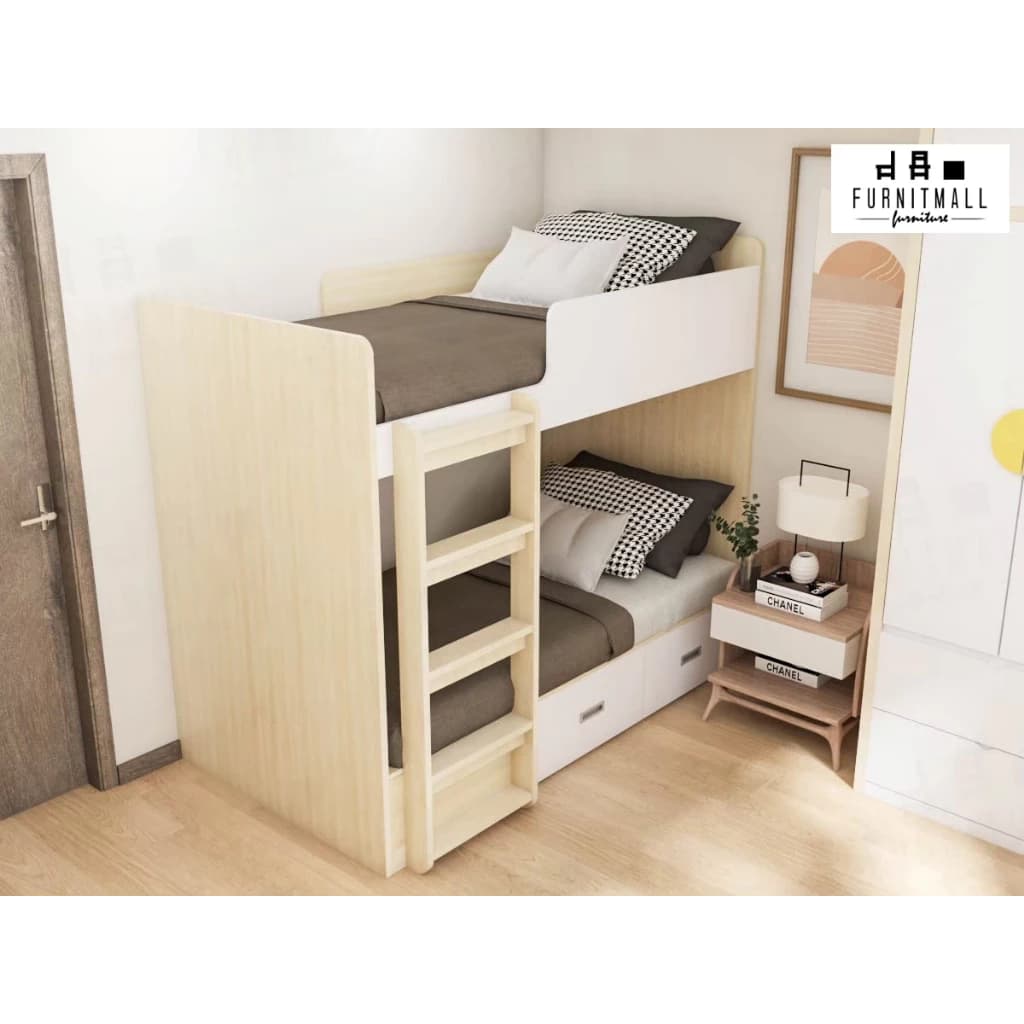 เตียงสองชั้นไม้​ ขนาด​ 3.5ฟุต​ พร้อมลิ้นชัก https://lnwchill.com