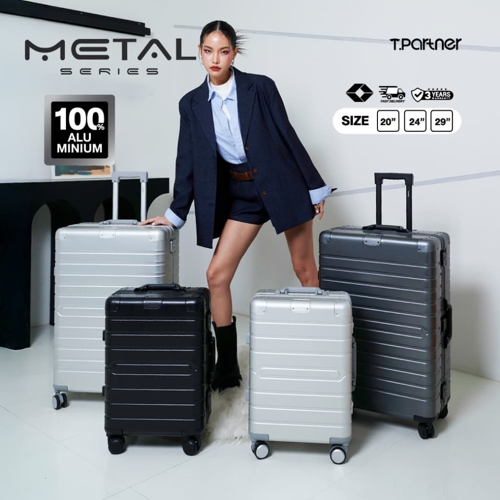 Tpartner รุ่น Metal Aluminium กระเป๋าเดินทางอลูมิเนียมแท้ 100% ดีไซน์หรูหรา แข็งแรงทนทาน ปกป้องทุกการเดินทาง มีให้เลือก 3 ขนาด พร้อมการรับประกันนาน 3 ปี https://lnwchill.com