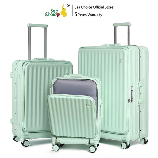 SiamChoice รุ่น SeaChoice กระเป๋าเดินทางเปิดหน้า 20/24/28 นิ้ว โครงอะลูมิเนียม วัสดุ PC พร้อมที่วางแก้ว พอร์ต USB และล็อก TSA