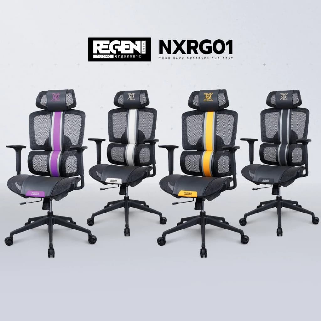 NUBWO REGEN เก้าอี้ทำงานเพื่อสุขภาพ เก้าอี้สีดำ เก้าอี้สีขาว เก้าอี้สีม่วง เก้าอี้สีส้ม ออกแบบรองรับสรีระ Ergonomic ปรับเอนได้ นั่งสบาย ไม่เมื่อย ผลิตจากวัสดุตาข่าย Air-Flow ระบายอากาศดีเยี่ยม รุ่น NXRG01 https://lnwchill.com