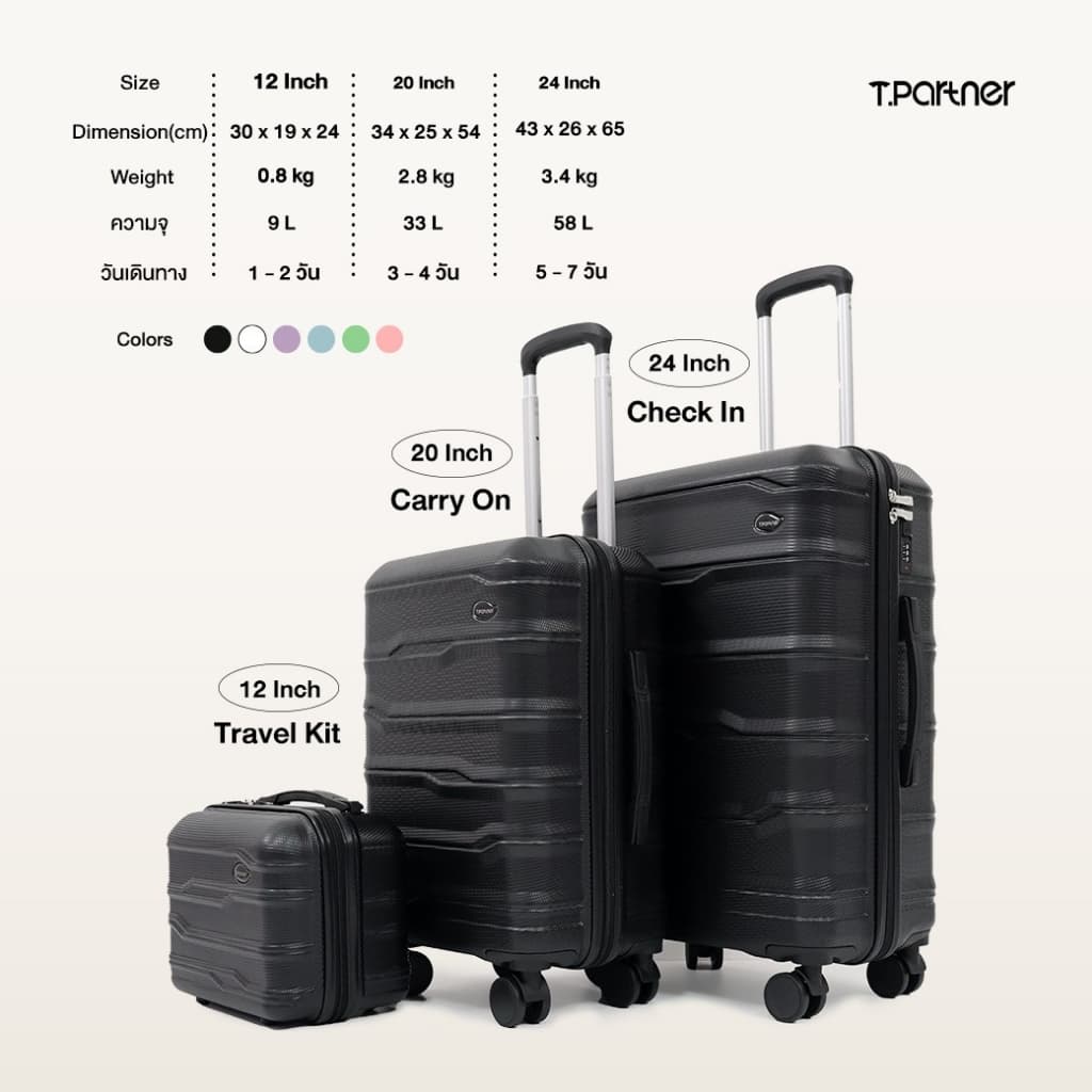 Tpartner รุ่น DELUXE SERIES กระเป๋าเดินทาง PC+ABS ผิวกันรอยขีดข่วน น้ำหนักเบา มีความยืดหยุ่นสูง รับแรงกระแทกได้ดี ดีไซน์สวยงาม ทันสมัย https://lnwchill.com