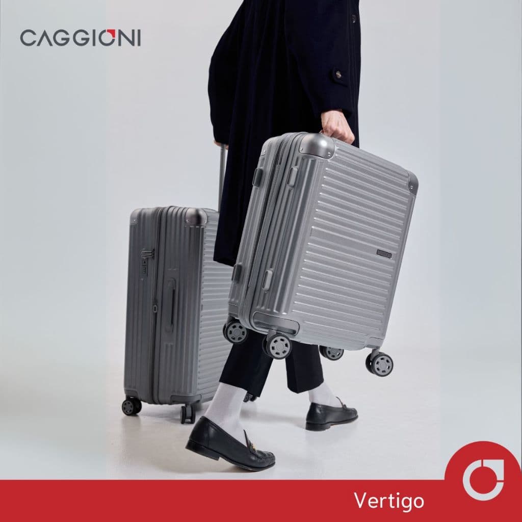 CAGGIONI รุ่น N19081 VERTIGO กระเป๋าเดินทางโพลีคาร์บอเนต สีเงิน ยืดหยุ่นสูง ล้อคู่หมุน 360 องศา พร้อมซิปขยายและ TSA Lock https://lnwchill.com