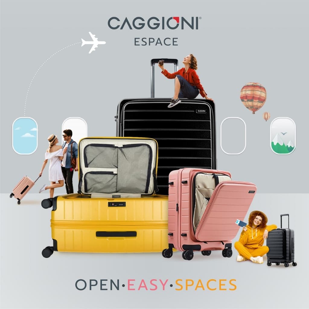 Caggioni รุ่น N20022 กระเป๋าเดินทาง PC 100% ฝาหน้า Espace สีดำ ดีไซน์พิเศษเปิดหยิบของสะดวก ประหยัดพื้นที่ใช้สอย มาพร้อมล้อคู่และระบบล็อก TSA https://lnwchill.com