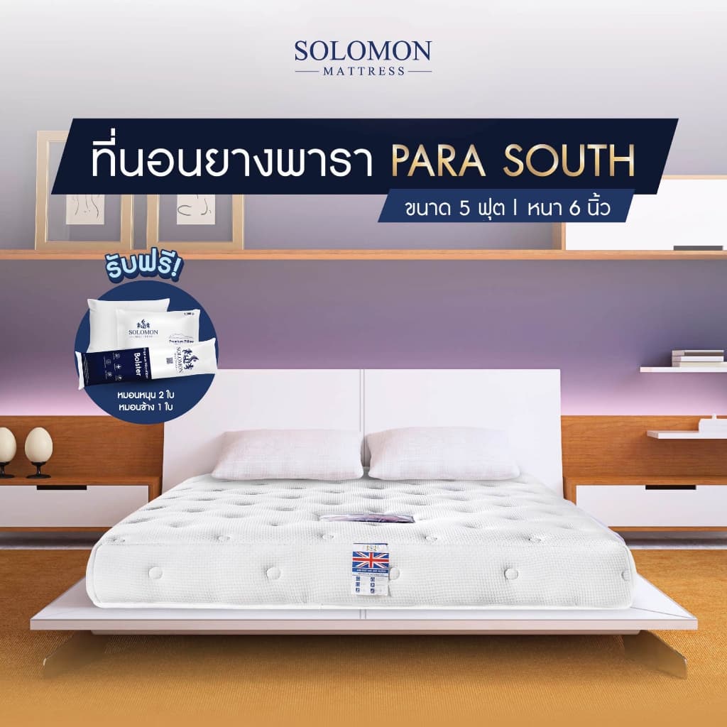 Solomon mattress รุ่น ParaSouthern ที่นอนยางพาราอัดแน่น หนา 6 นิ้ว รองรับสรีระ ลดอาการปวดหลัง https://lnwchill.com