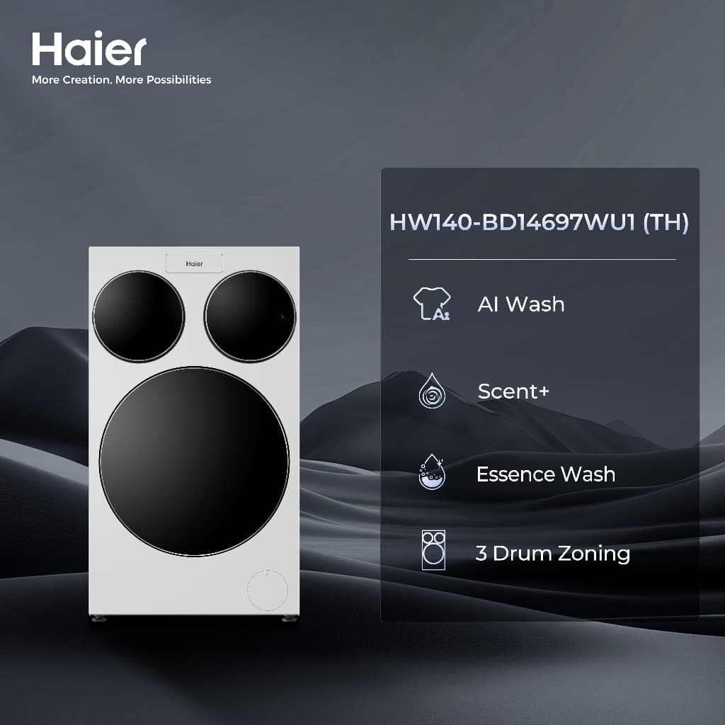 Haier รุ่น HW140-BD14697WU1 เครื่องซักผ้าฝาหน้า 3 ถัง แยกซักอิสระ 14 กิโลกรัม สีขาว ระบบ AI และซักด่วน ประหยัดเวลาเพื่อสุขอนามัยที่ดีของทุกคนในครอบครัว https://lnwchill.com