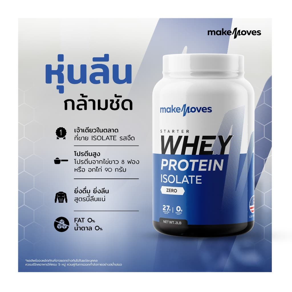 MakeMoves รุ่น MM-WPI-Z-2LB Whey Protein Isolate ขนาด 2LB สูตรลีนไขมัน โปรตีนสูง ไม่มีน้ำตาล ช่วยสร้างกล้ามเนื้อและลดน้ำหนัก เหมาะสำหรับผู้แพ้แลคโตส https://lnwchill.com