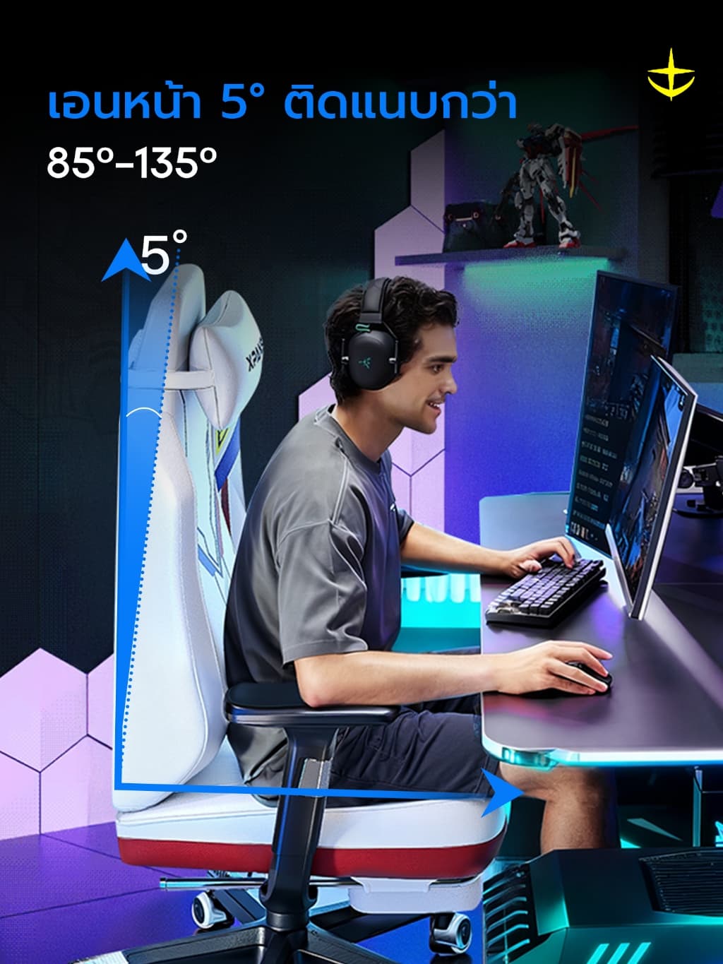 Xpanse รุ่น X-Gundam เก้าอี้เกมมิ่งโทนสีกันดั้ม ออกแบบตามหลักการยศาสตร์พร้อมหมอนรองหลังแบบฝังในตัวเพื่อสุขภาพและการนั่งที่ยาวนาน https://lnwchill.com