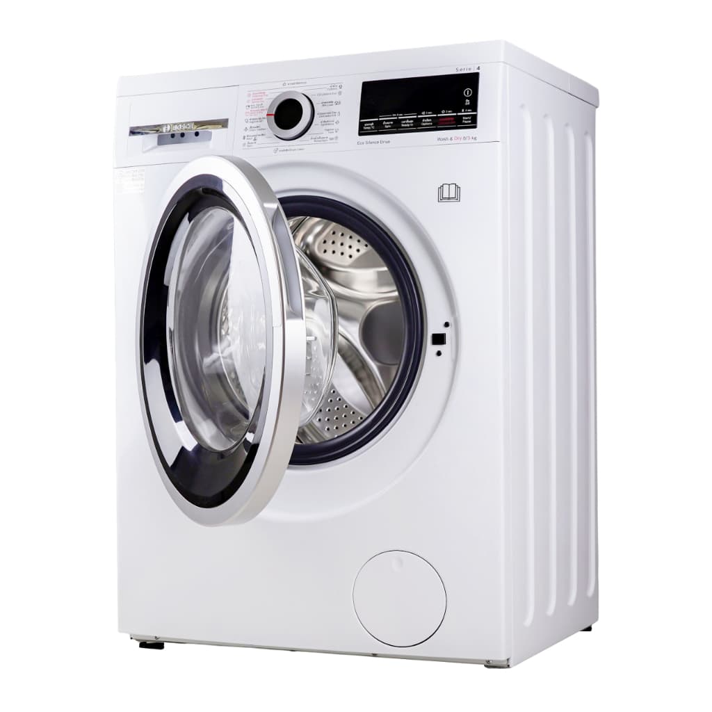 Bosch เครื่องซักอบผ้าฝาหน้า รุ่น WDS28461TH ซีรีส์ 4 ความจุ 8/5 กก. สีขาว รอบปั่น 1400 รอบ มอเตอร์ประหยัดพลังงาน ดีไซน์ลดการสั่นสะเทือน เงียบทนทาน ถนอมผ้าด้วยระบบลมอุ่น https://lnwchill.com