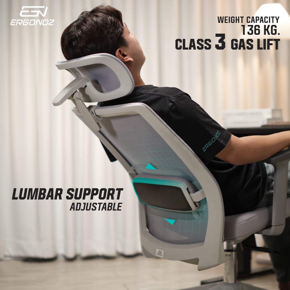 ERGONOZ รุ่น EGN-UNO-G เก้าอี้เพื่อสุขภาพสีเทา พนักพิงตาข่าย PET ระบายอากาศดีเยี่ยม ปรับระดับได้รอบทิศทาง รองรับสรีระลดอาการปวดเมื่อยได้อย่างมีประสิทธิภาพ https://lnwchill.com