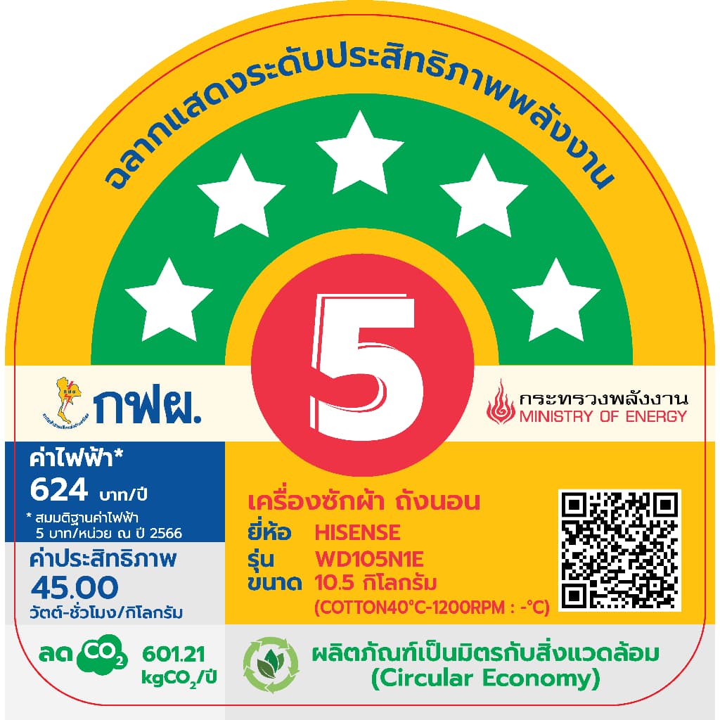 Hisense เครื่องซักอบผ้าฝาหน้า รุ่น WD105N1E ความจุซัก 10.5 kg อบ 7 kg ระบบ Inverter เทคโนโลยีถนอมผ้าอัจฉริยะ ซักสะอาดและอบแห้งไวในเครื่องเดียวช่วยประหยัดพื้นที่และเวลา https://lnwchill.com