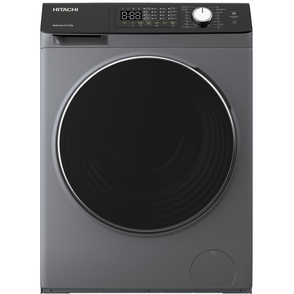 Hitachi รุ่น BD-D1054HVOS เครื่องซักผ้าฝาหน้า 10.5 กก อบ 7 กก อินเวอร์เตอร์ 1,400 รอบ สีเทาเข้ม ซักอบจบในเครื่องเดียวสะอาดถนอมผ้าประหยัดเวลาและพื้นที่ https://lnwchill.com