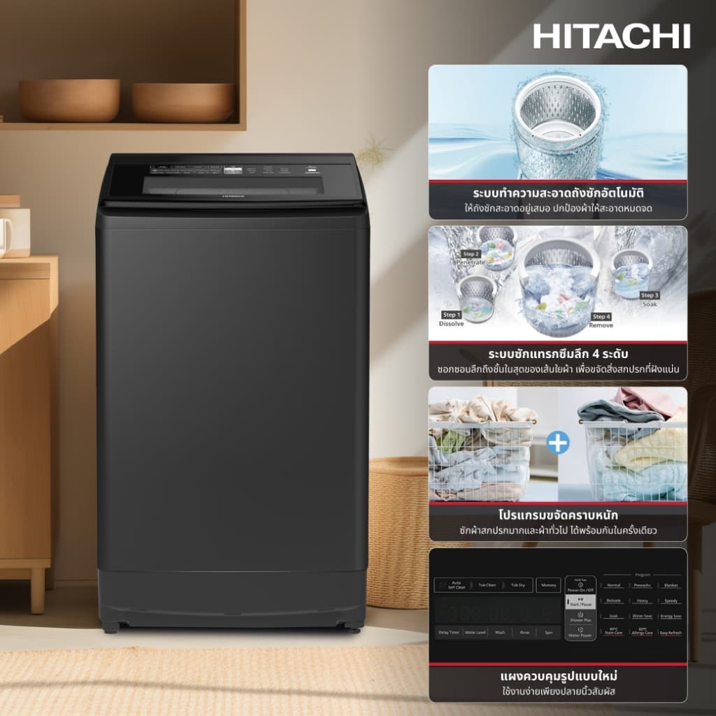 Hitachi รุ่น SF-170THV GG เครื่องซักผ้าฝาบน 17 กก ระบบ Inverter Dual Jet ซักสะอาดลึกถึงเส้นใย ประหยัดไฟเบอร์ 5 ถนอมผ้าและถังซักอัตโนมัติ https://lnwchill.com