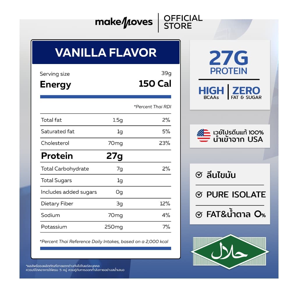 MakeMoves รุ่น MM-WPI-Z-2LB Whey Protein Isolate ขนาด 2LB สูตรลีนไขมัน โปรตีนสูง ไม่มีน้ำตาล ช่วยสร้างกล้ามเนื้อและลดน้ำหนัก เหมาะสำหรับผู้แพ้แลคโตส https://lnwchill.com