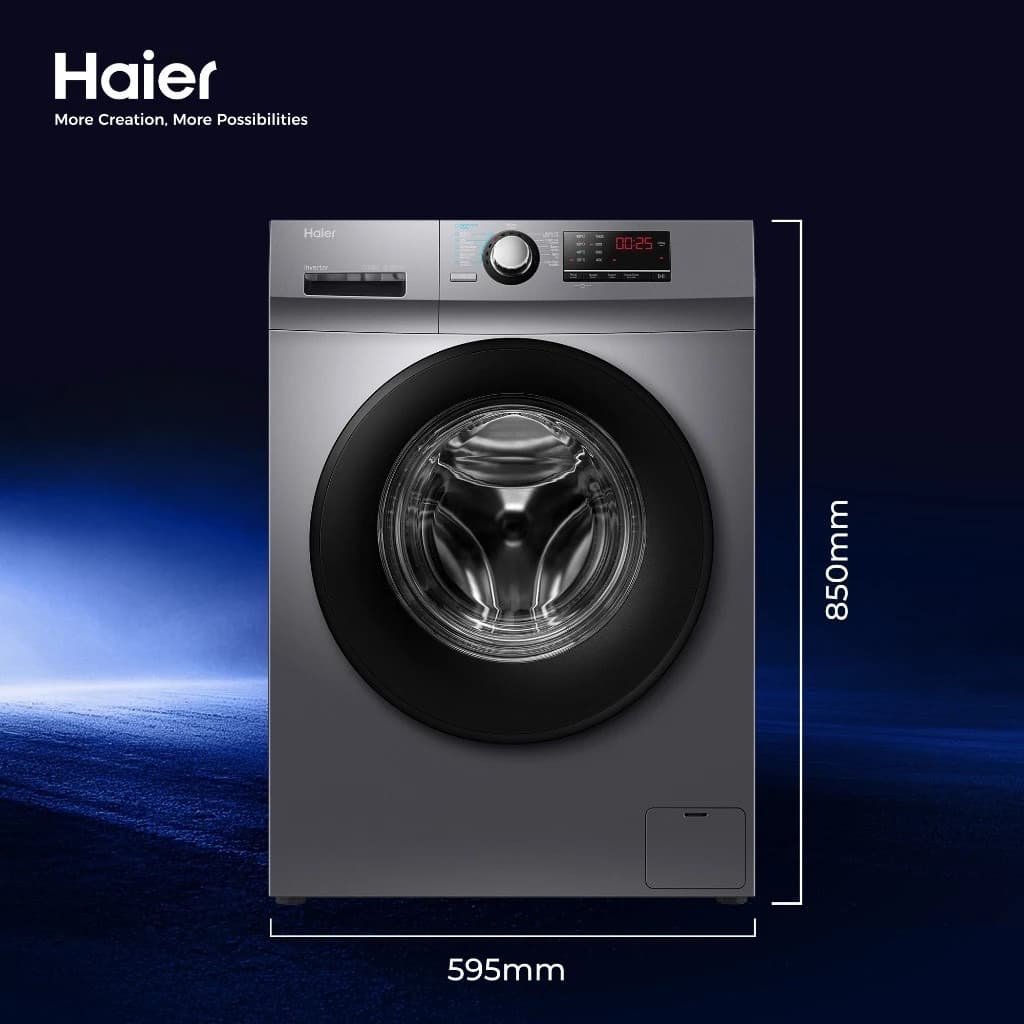 Haier รุ่น HW105-BP1029AS6 เครื่องซักผ้าฝาหน้าอินเวอร์เตอร์ 10.5 kg สี Starry Silver ซักสะอาดถนอมผ้ากำจัดแบคทีเรียด้วยพลังไอน้ำ https://lnwchill.com
