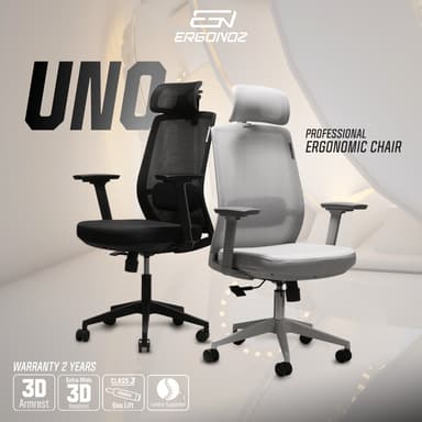 ERGONOZ รุ่น EGN-UNO-G เก้าอี้เพื่อสุขภาพสีเทา พนักพิงตาข่าย PET ระบายอากาศดีเยี่ยม ปรับระดับได้รอบทิศทาง รองรับสรีระลดอาการปวดเมื่อยได้อย่างมีประสิทธิภาพ