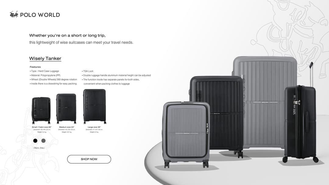 POLO WORLD รุ่น PW418 Wisely Tanker Hardcase Luggage กระเป๋าเดินทางล้อลากวัสดุ PP แข็งแรงทนทาน พร้อมระบบ TSA Lock รับประกัน 2 ปี https://lnwchill.com